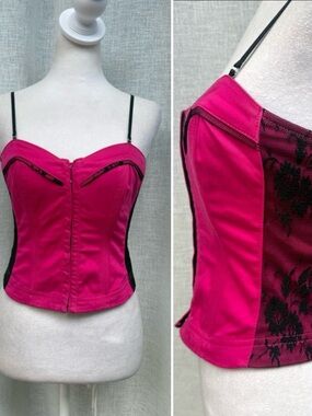DKNY Jeans y2k hot pink black lace corset top